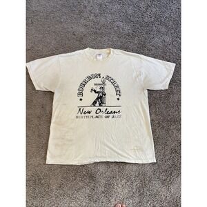 Vintage‎ Bourbon Street Shirt Adult Size Extra Large XL White Short Sleeve Men's